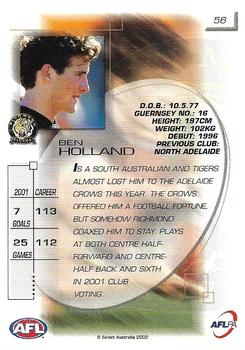 2002 Select AFL Exclusive #56 Ben Holland Back